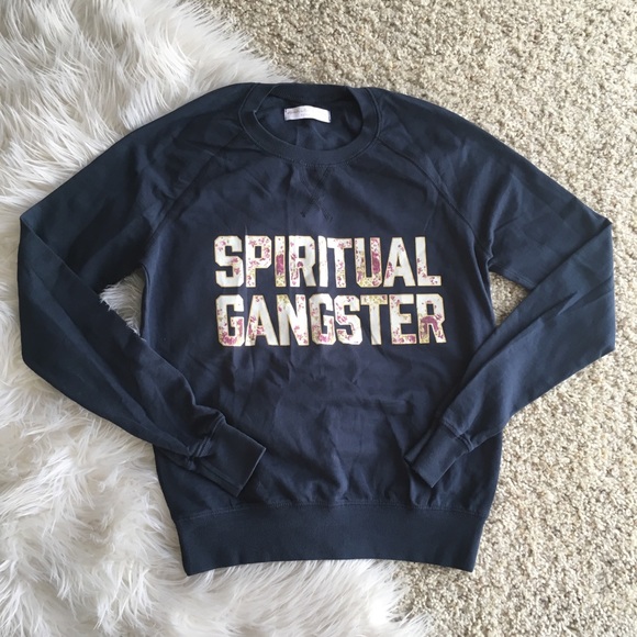 Spiritual Gangster Tops - NWOT Navy Spiritul Gangster Floral Logo Sweater
